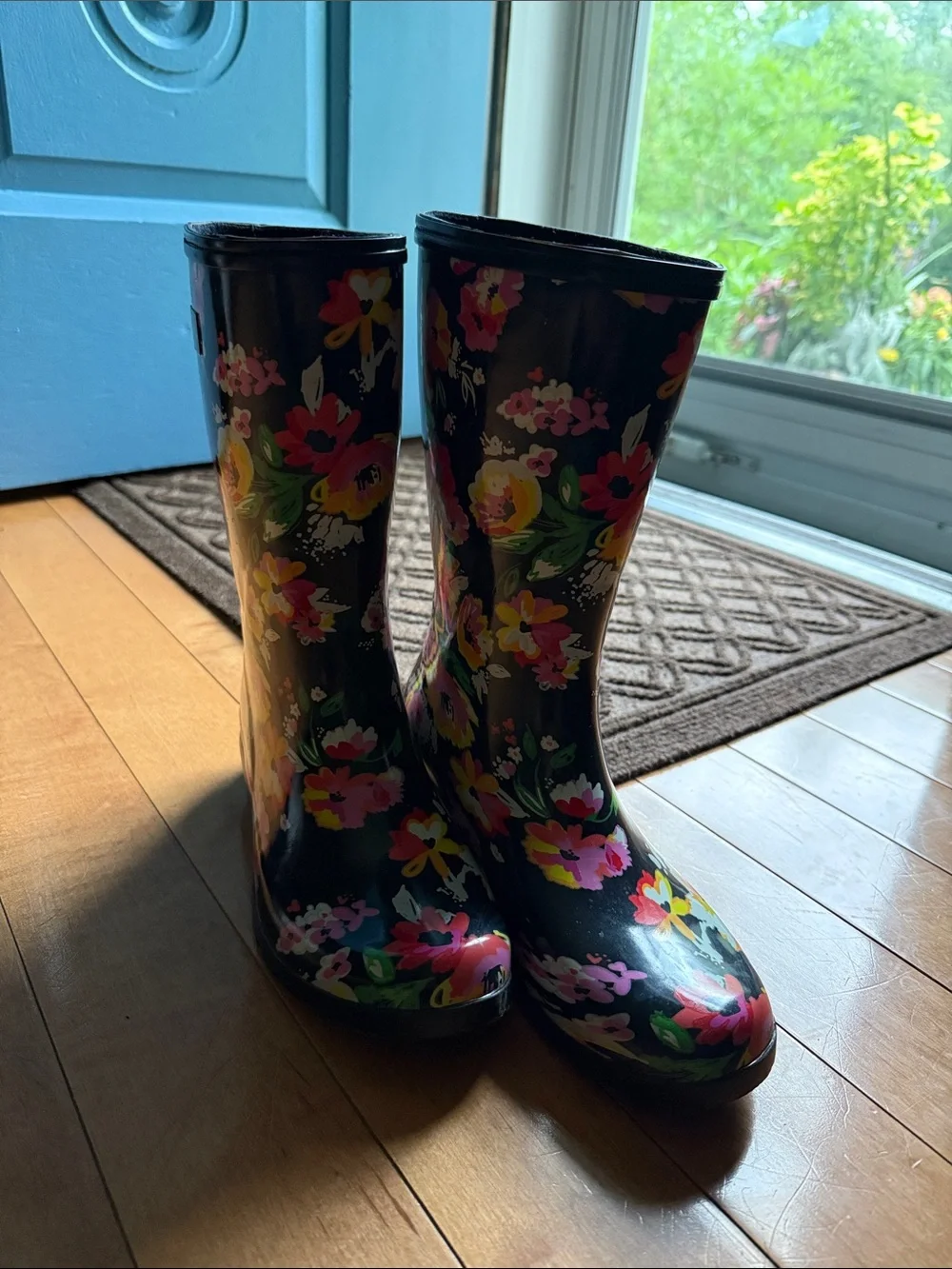 Roma Black Floral Women's Rain Boots